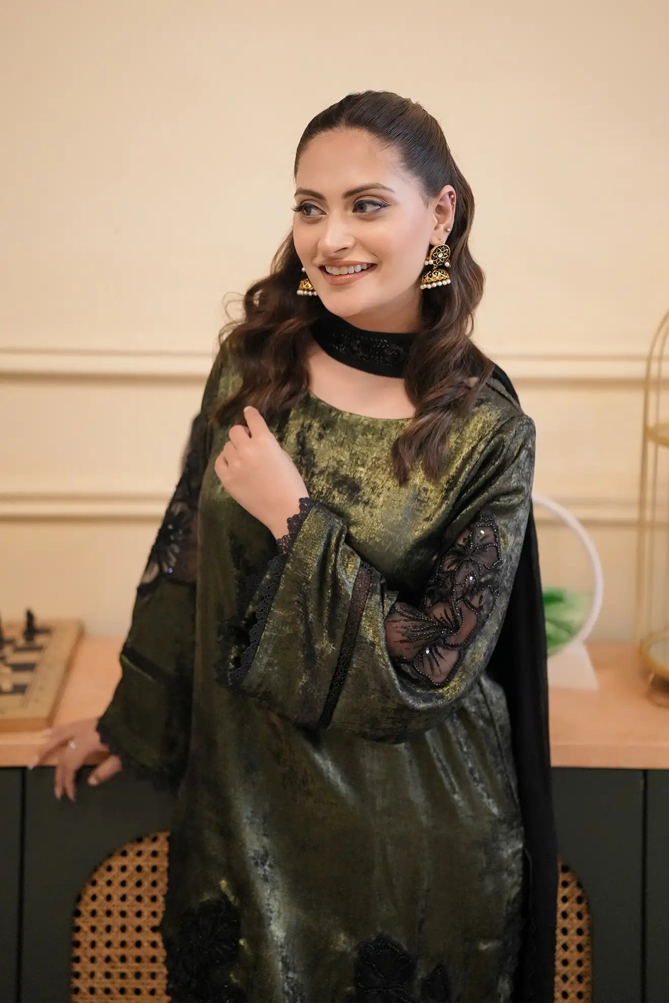 Emerald Noir – Luxury 3PC Stitched Moonlight Suit