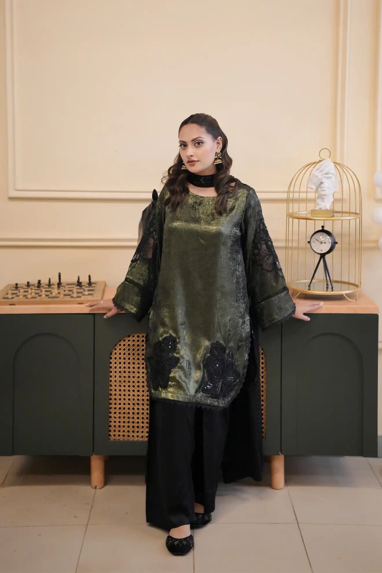 Emerald Noir – Luxury 3PC Stitched Moonlight Suit