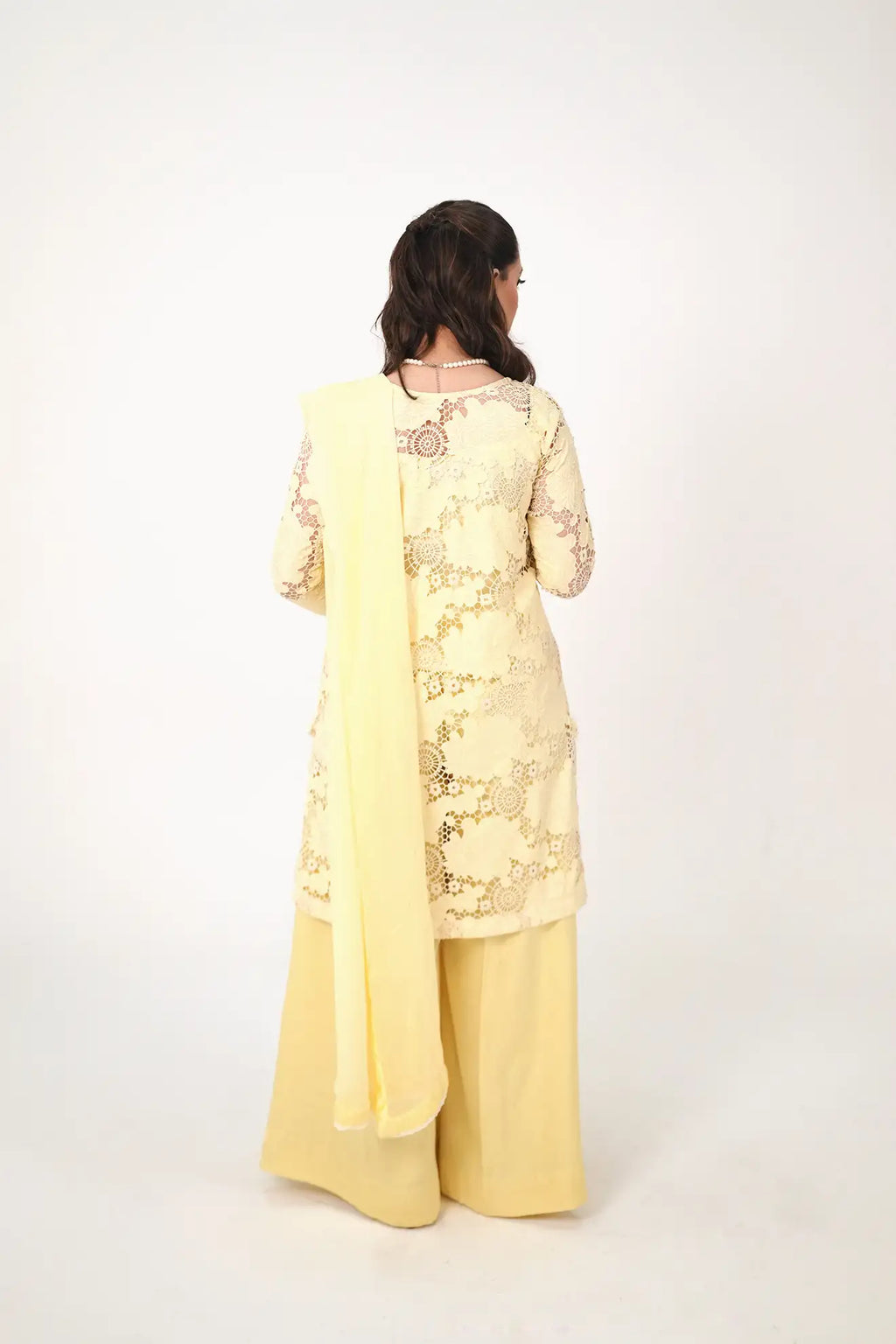 Lemon Lace – Elegant 3PC Stitched Cotton & Silk Suit