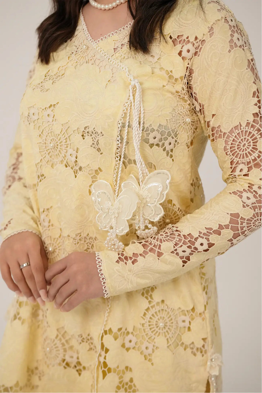 Lemon Lace – Elegant 3PC Stitched Cotton & Silk Suit