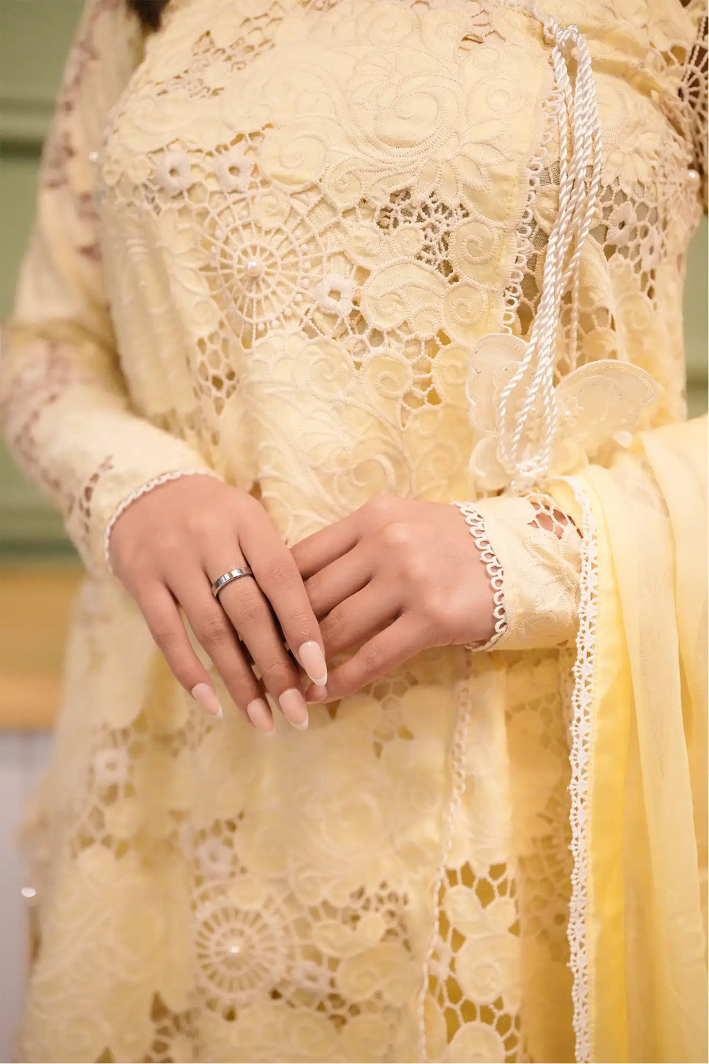 Lemon Lace – Elegant 3PC Stitched Cotton & Silk Suit