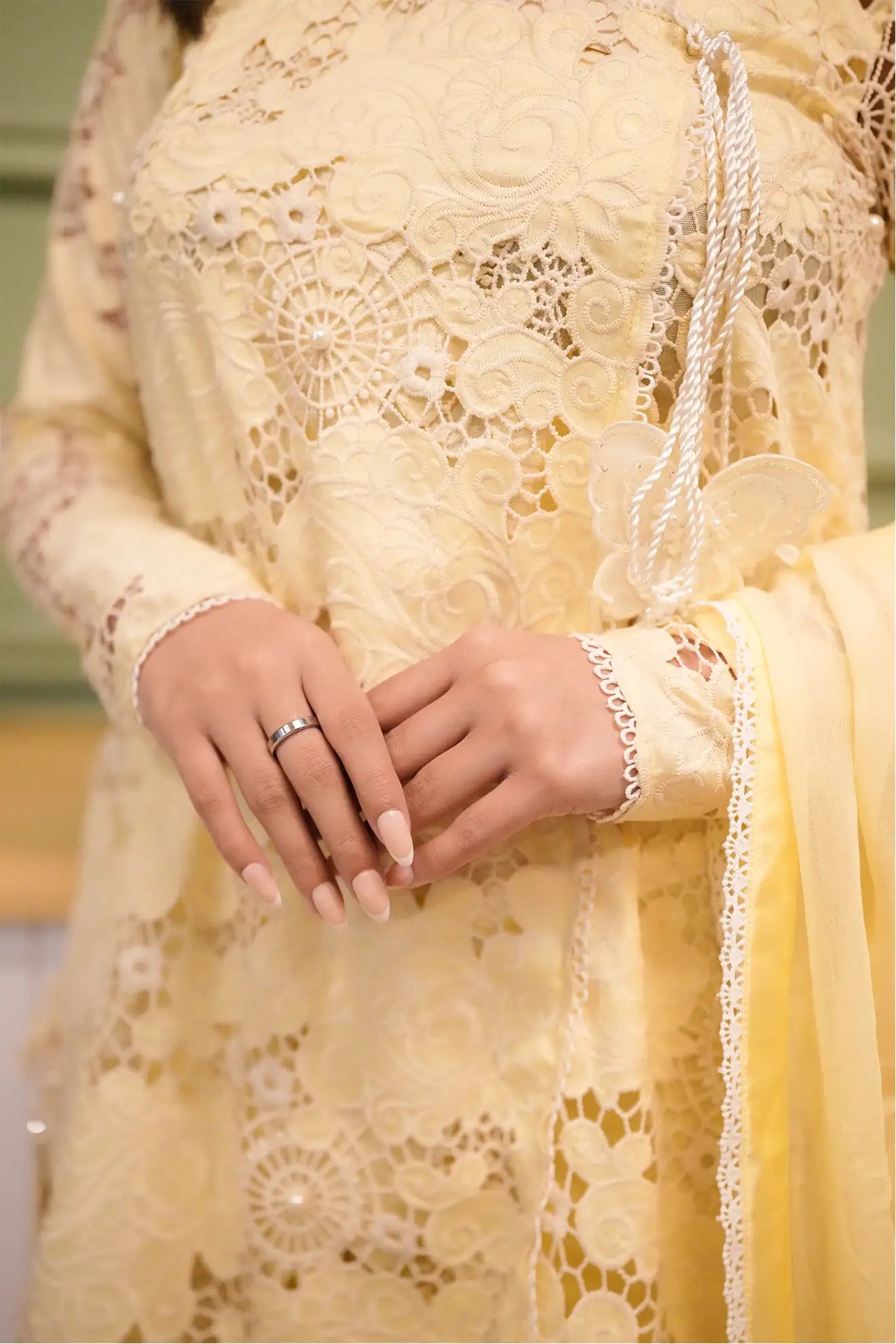 Lemon Lace – Elegant 3PC Stitched Cotton & Silk Suit