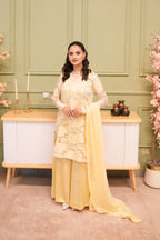 Lemon Lace – Elegant 3PC Stitched Cotton & Silk Suit