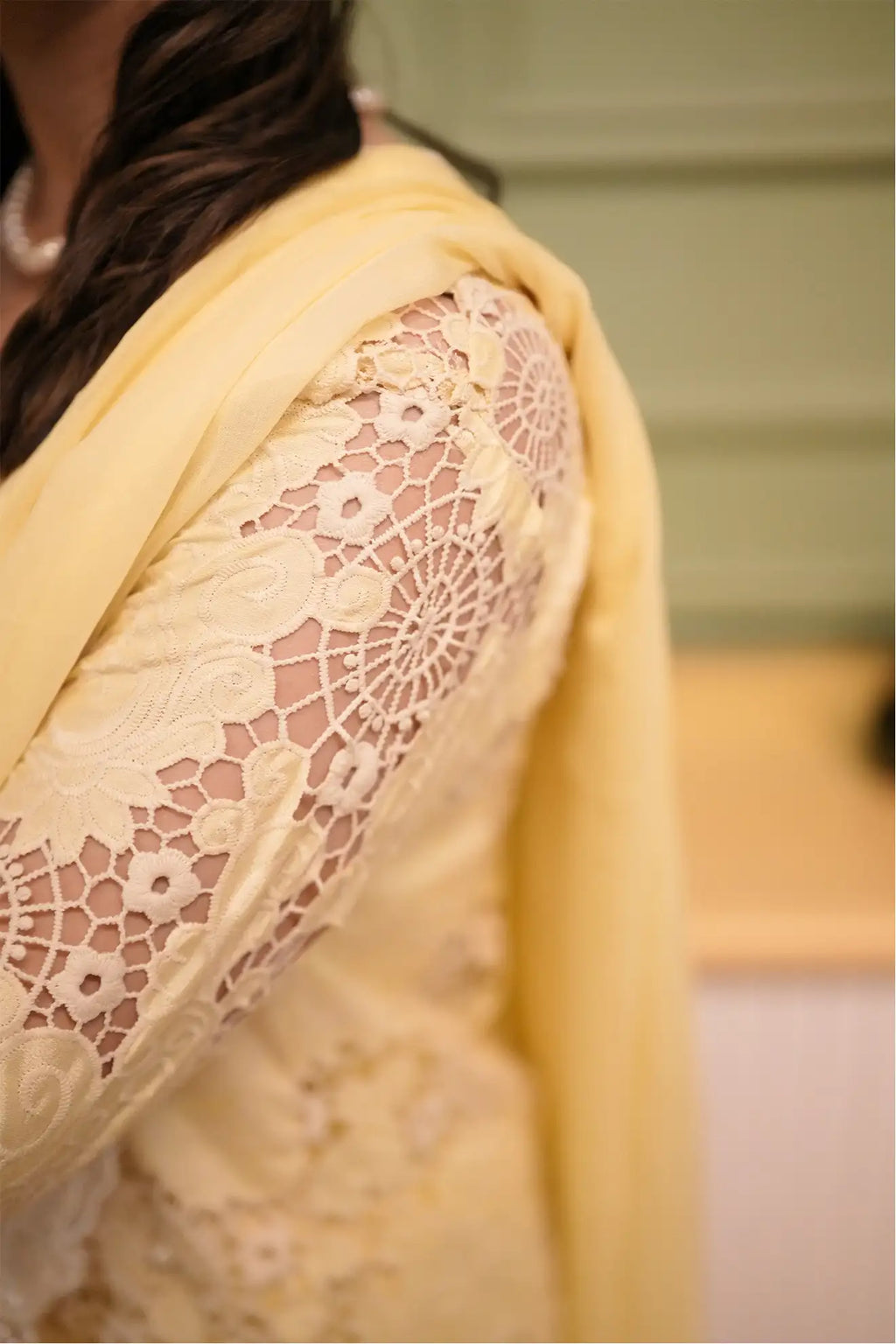 Lemon Lace – Elegant 3PC Stitched Cotton & Silk Suit