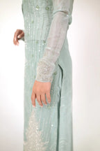 Moonlit Sage – Luxury 3PC Stitched Sheesha Silk Suit