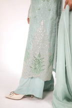Moonlit Sage – Luxury 3PC Stitched Sheesha Silk Suit