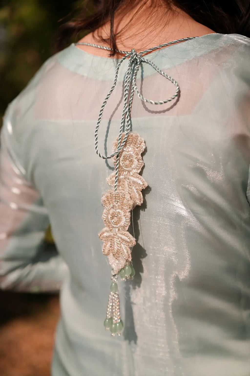 Moonlit Sage – Luxury 3PC Stitched Sheesha Silk Suit