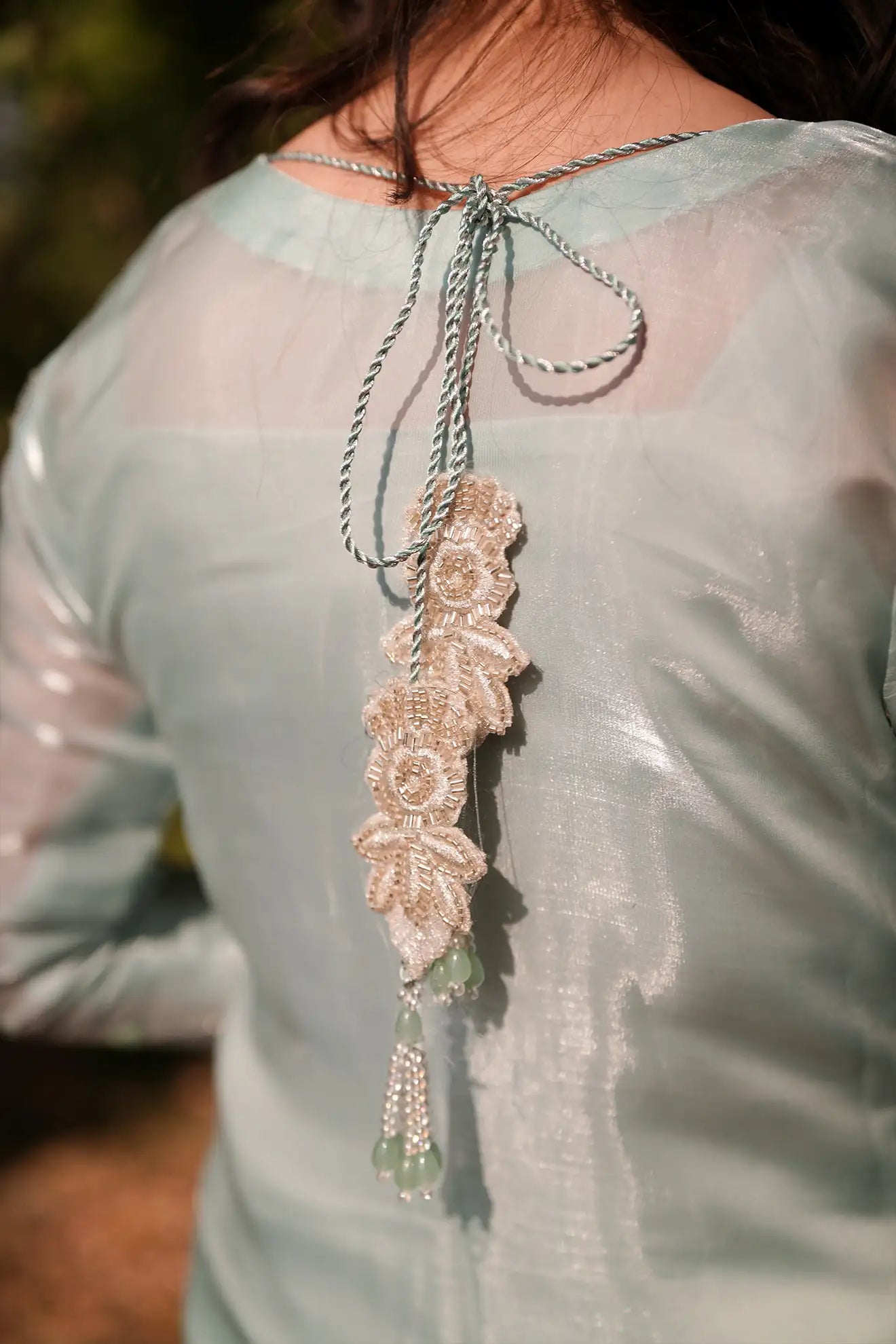 Moonlit Sage – Luxury 3PC Stitched Sheesha Silk Suit