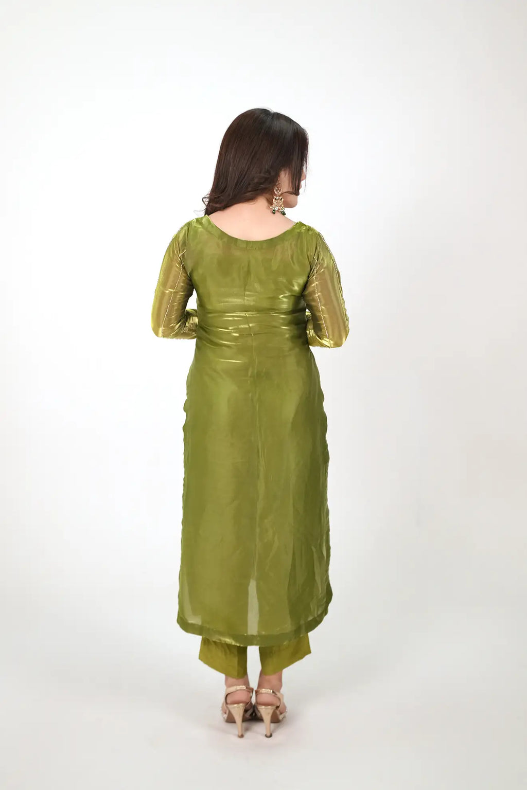 Olive Aurora – Premium 3PC Stitched Sheesha Silk Outfit