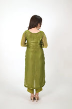 Olive Aurora – Premium 3PC Stitched Sheesha Silk Outfit
