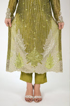 Olive Aurora – Premium 3PC Stitched Sheesha Silk Outfit