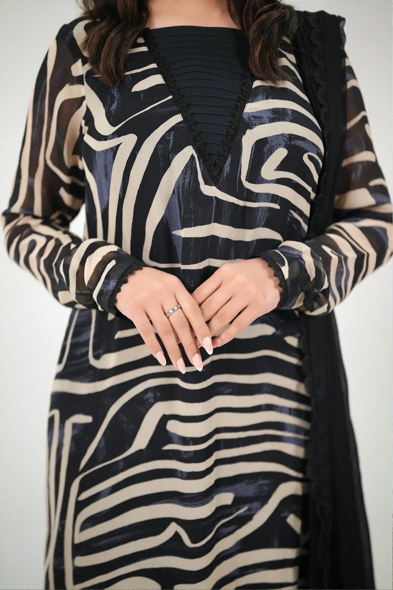 Shadow Lines Luxe – 3PC Abstract Printed Chiffon Suit