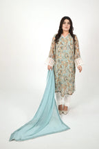 Aqua Breeze Harmony – 3PC Pastel Printed Chiffon Suit