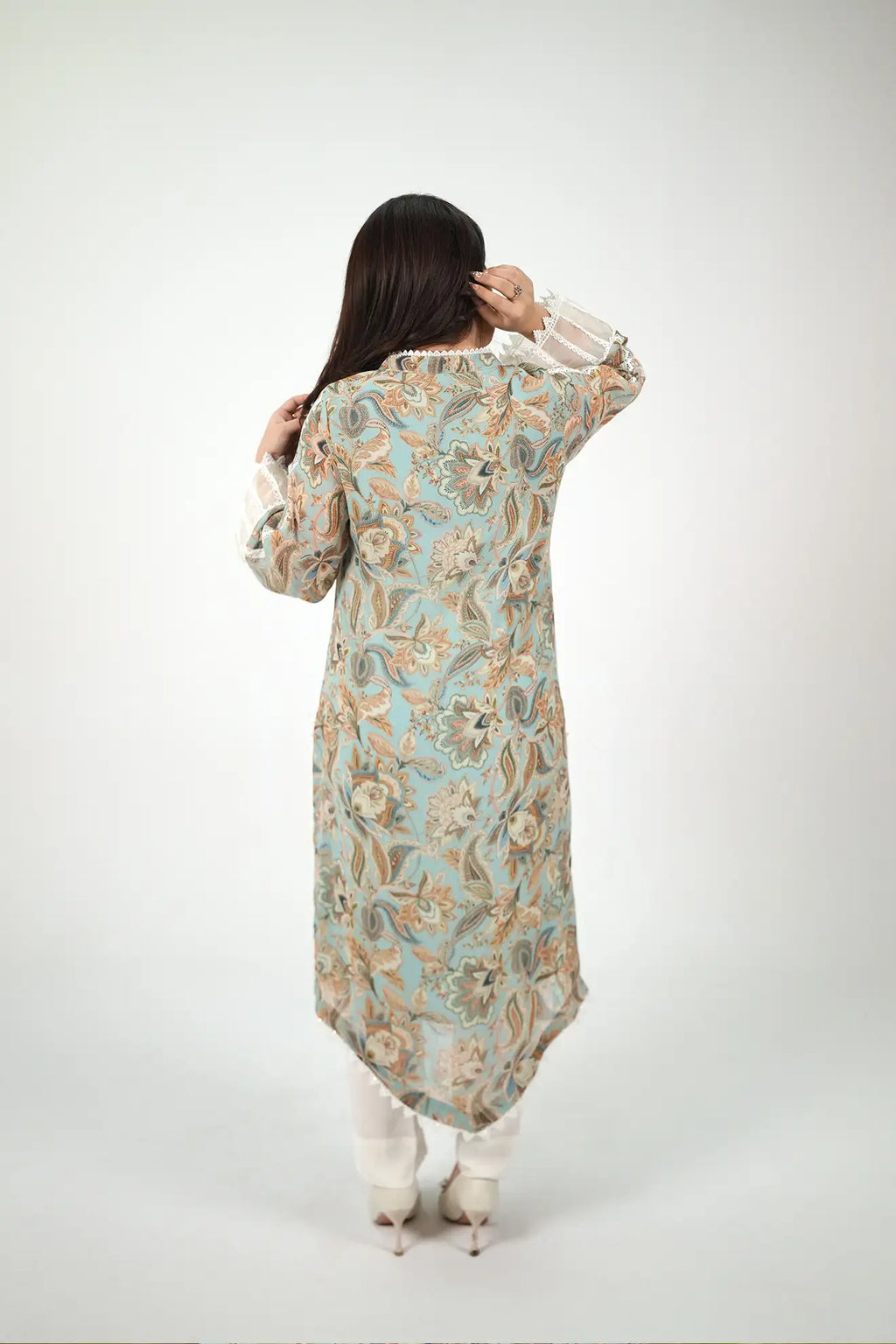 Aqua Breeze Harmony – 3PC Pastel Printed Chiffon Suit