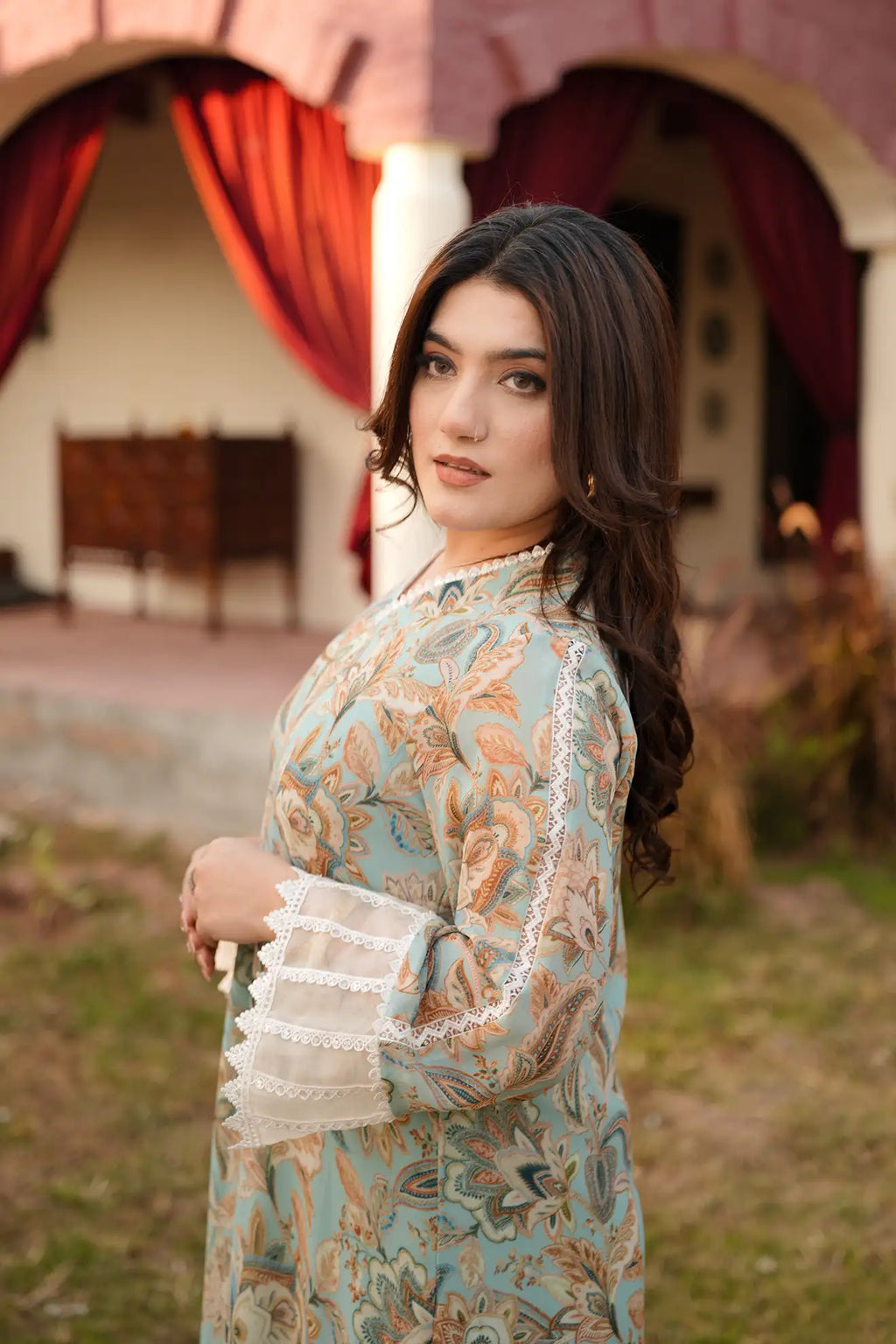 Aqua Breeze Harmony – 3PC Pastel Printed Chiffon Suit