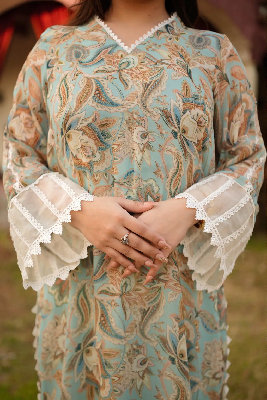 Aqua Breeze Harmony – 3PC Pastel Printed Chiffon Suit