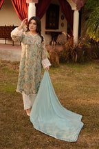 Aqua Breeze Harmony – 3PC Pastel Printed Chiffon Suit