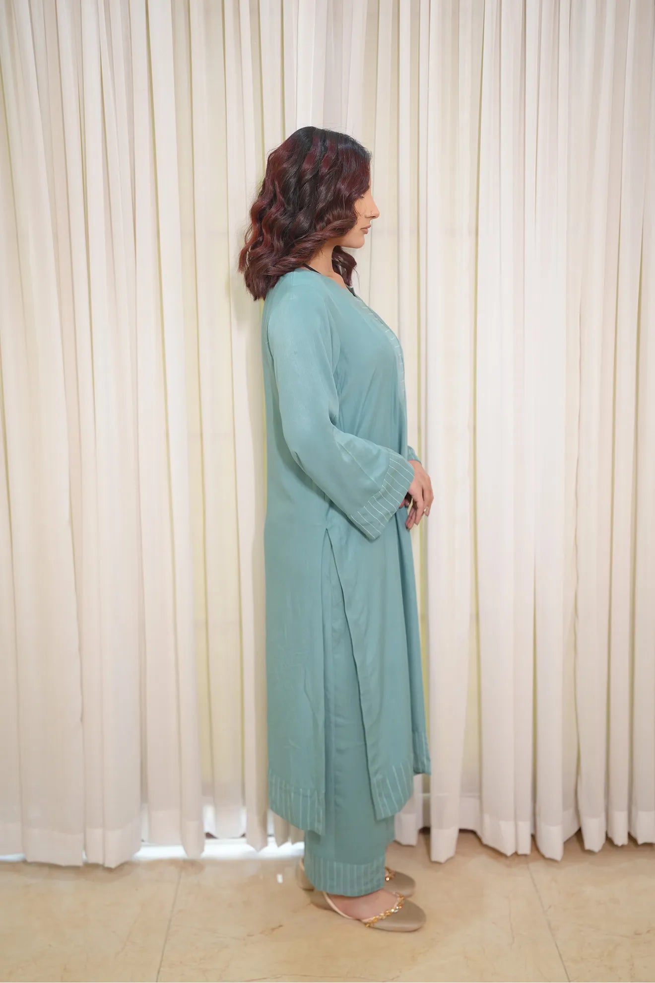 Aqua Calm – 2PC Linen Stitched Suit