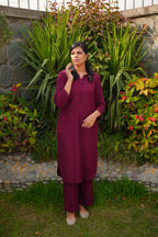 Merlot Muse – 2PC Linen Stitched Suit