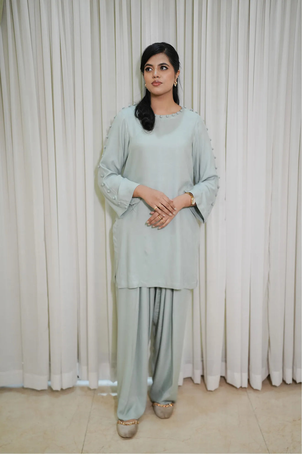 Silver Mint – 2PC Linen Stitched Suit